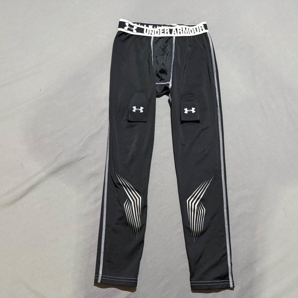 Under Armour HeatGear Leggings Kids Large Black Compression Hockey sock tabs - Picture 1 of 7